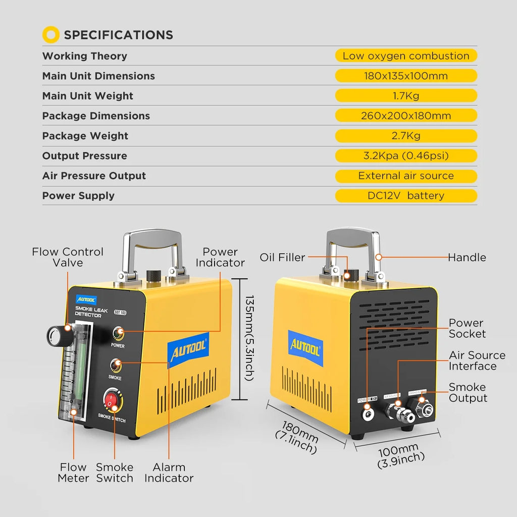 Car EVAP Smoke Machine Leak Tester, Automotive Smoke Leak Detector, DC12V D150