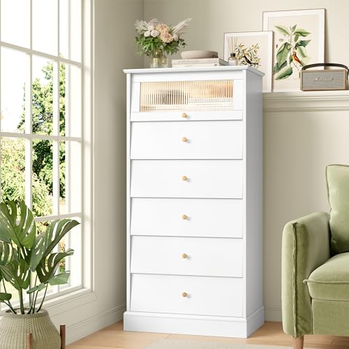 6 Drawer Dresser with Glass Drawer, Black and Gold S786494