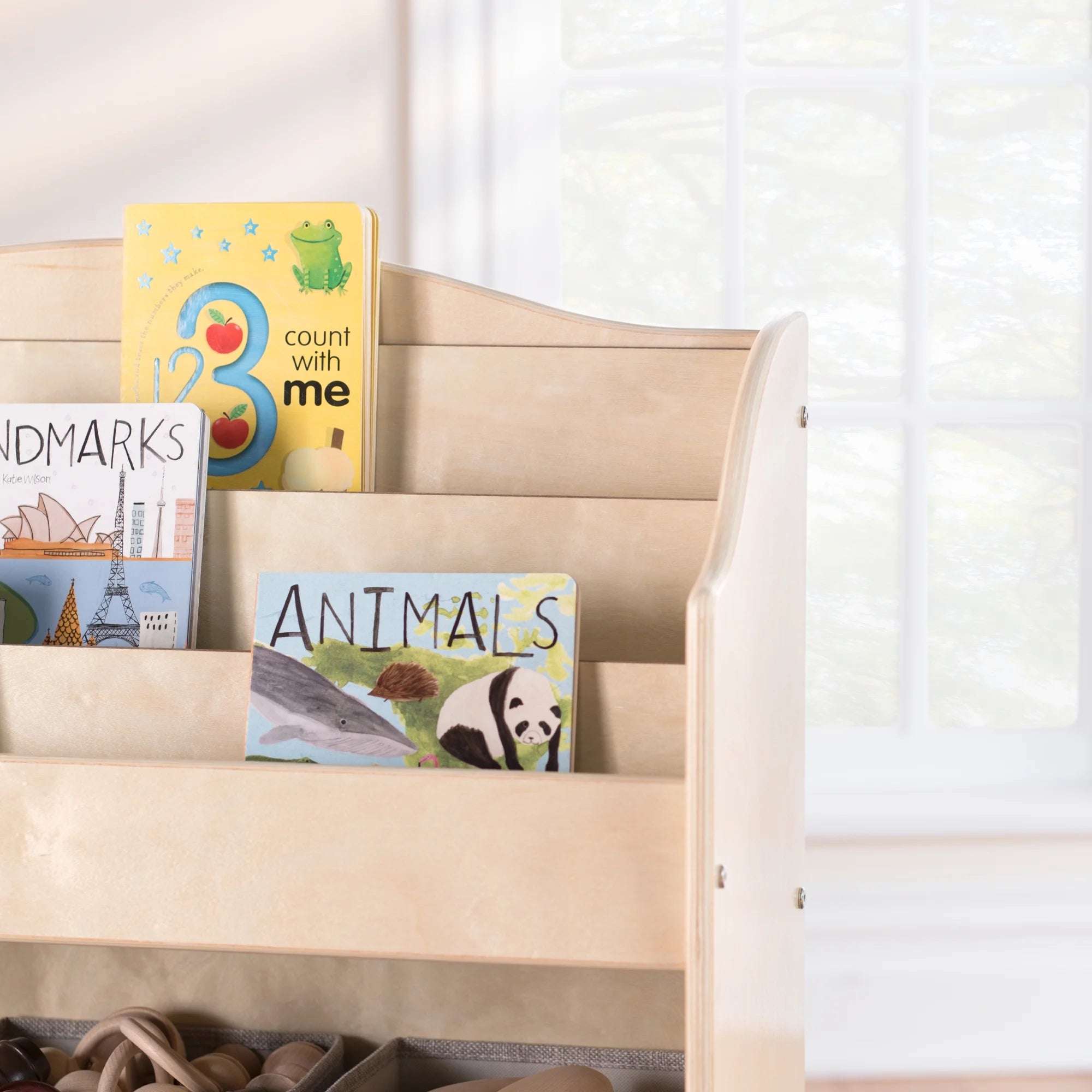 Book and Bin Browser with 6 Fabric Storage Bins I659