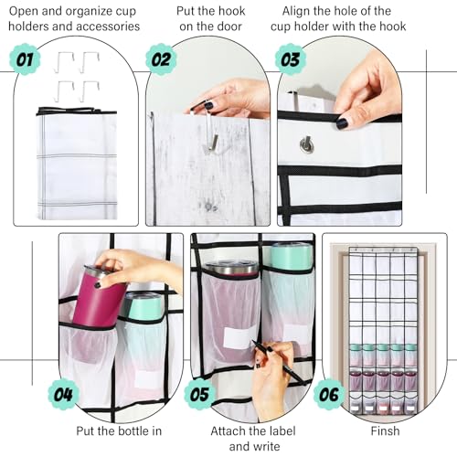 Over the Door Water Bottle Organizer with Elastic Strap Mesh Bag D721421