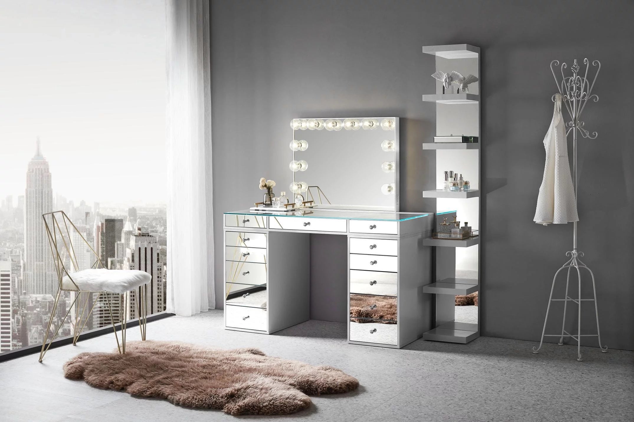 Mirrored Vanity Tabletop with 5 Drawer Units for Makeup Storage H1098