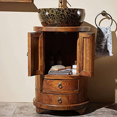 Freestanding Pedestal Sink with Vanity Cabinet, Retro Bathroom Basin Set D565540