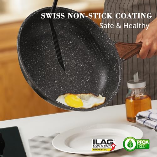 Nonstick Frying Pan Skillet Set, Swiss Granite Coating, PFOA Free, 9.5 11 12.5 Inch J6666