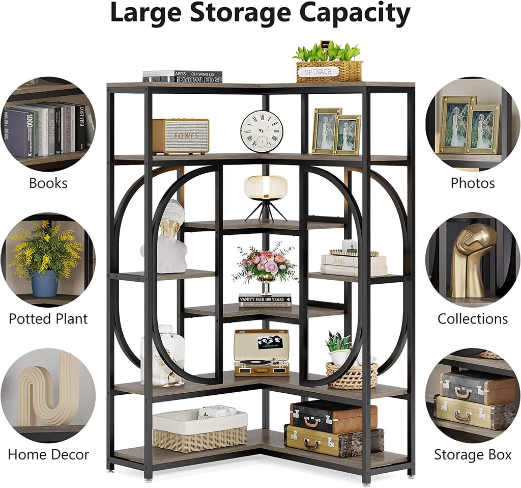 7-Shelf Corner Bookshelf, L-Shaped Modern Bookcase with Storage Z52866