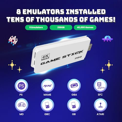 Retro Gaming Stick with 40,000+ Classic Games, 4K HDMI, 2 Wireless Controllers J6068