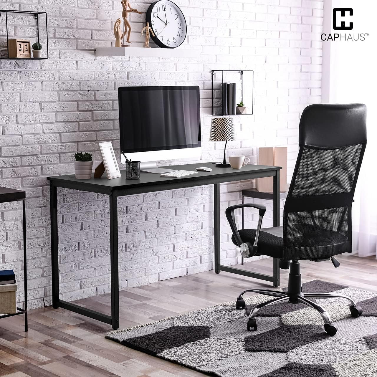 55 Inch Computer Desk for Home Office, Modern Writing Desk, Black Q664840