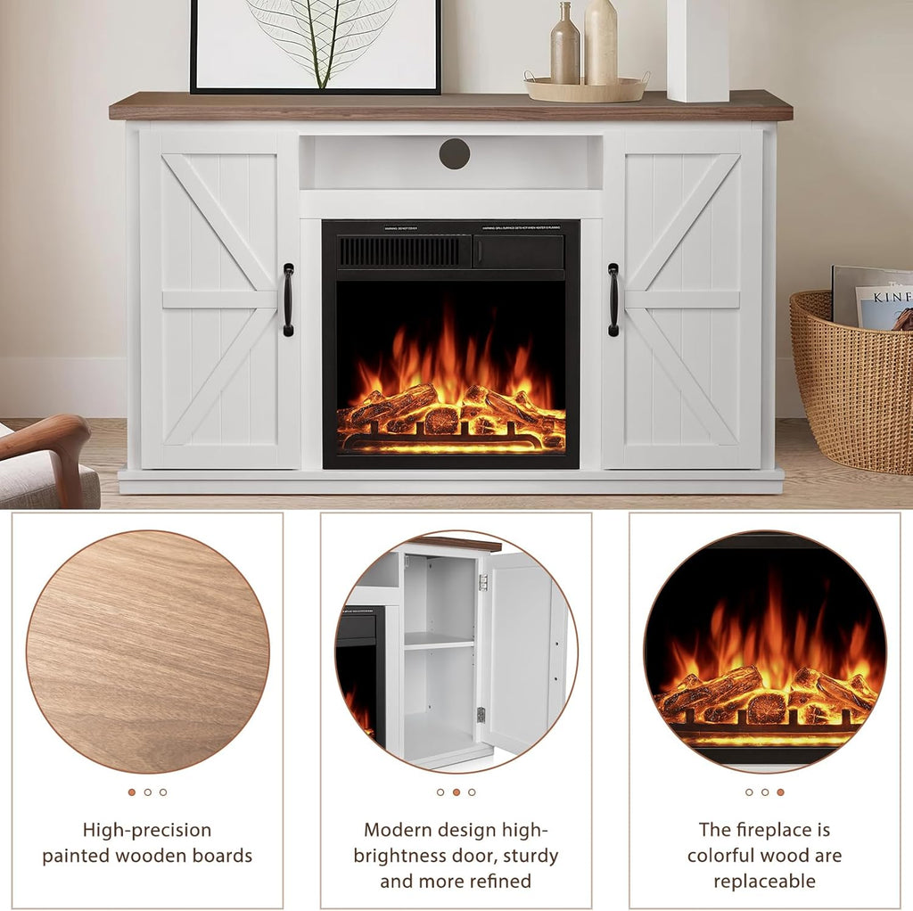 47" Fireplace Mantel Wood Surround TV Stand Freestanding Corner Heater with Adjustable LED Flame F6061