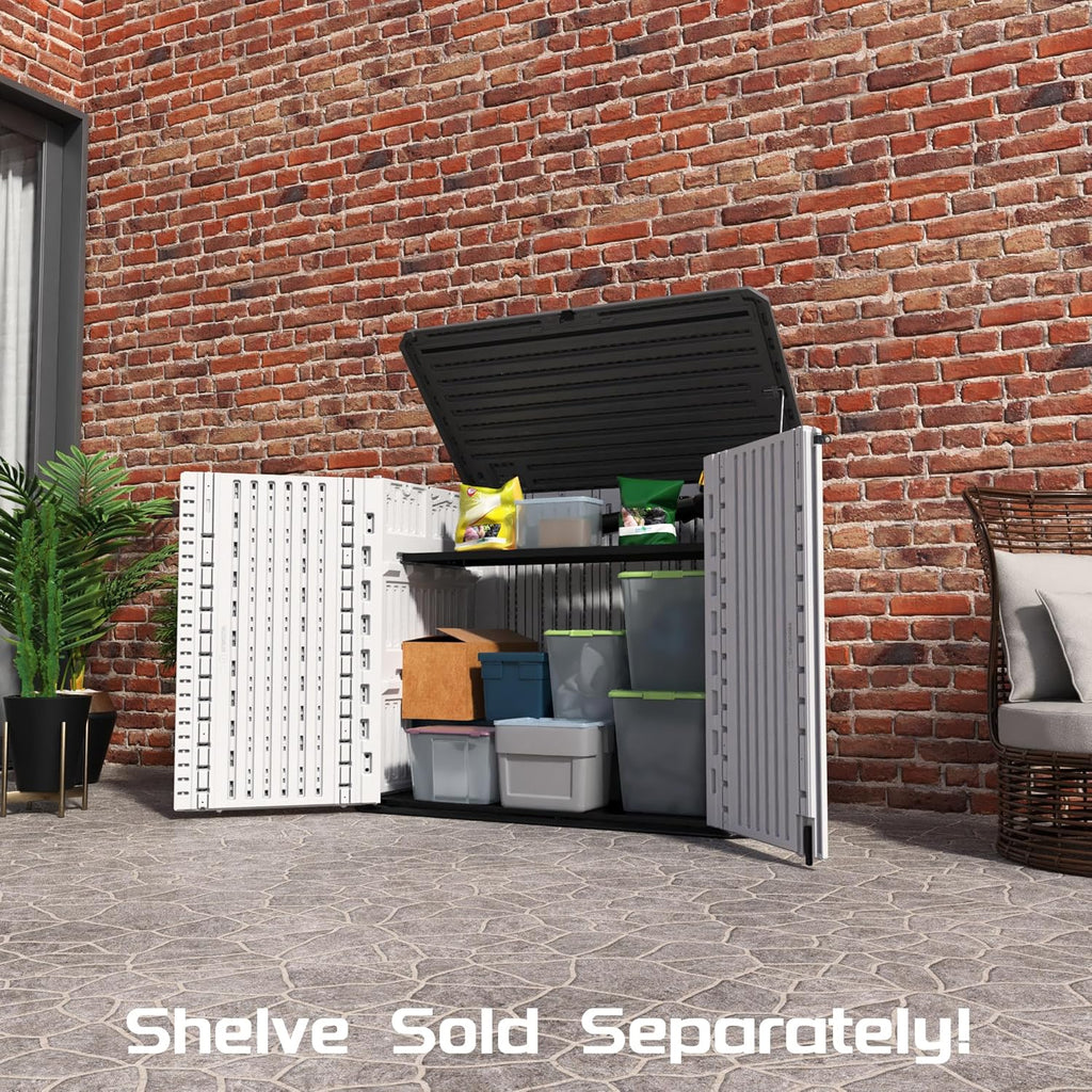 Outdoor Horizontal Storage Cabinet, Waterproof Lockable Resin Shed for Patio Garden S9298