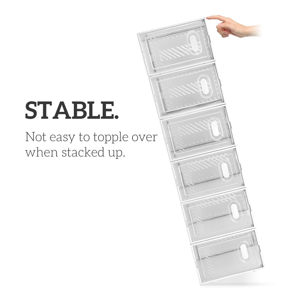 12 Pack Multipurpose Shoe Storage Boxes with Clear Lid, Foldable Stackable Organizer M249
