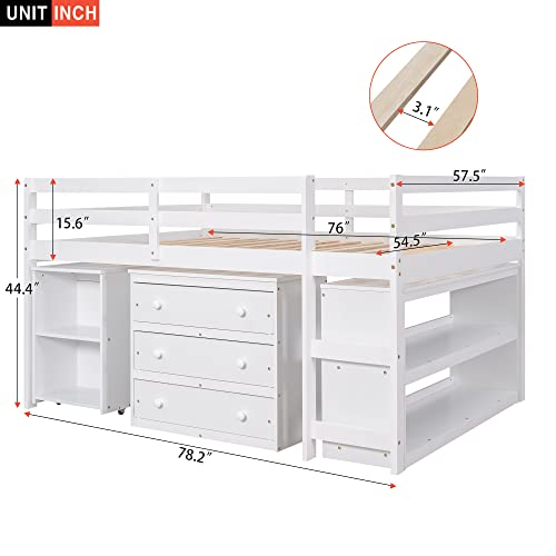 Low Study Loft Bed with Desk and Bookshelf J88891
