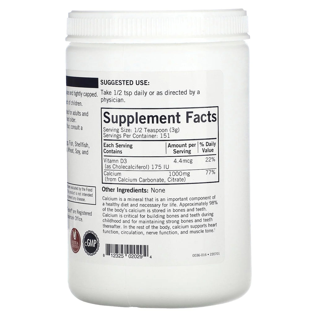 Calcium Powder with Vitamin D-3, Unflavored, 16 oz I418
