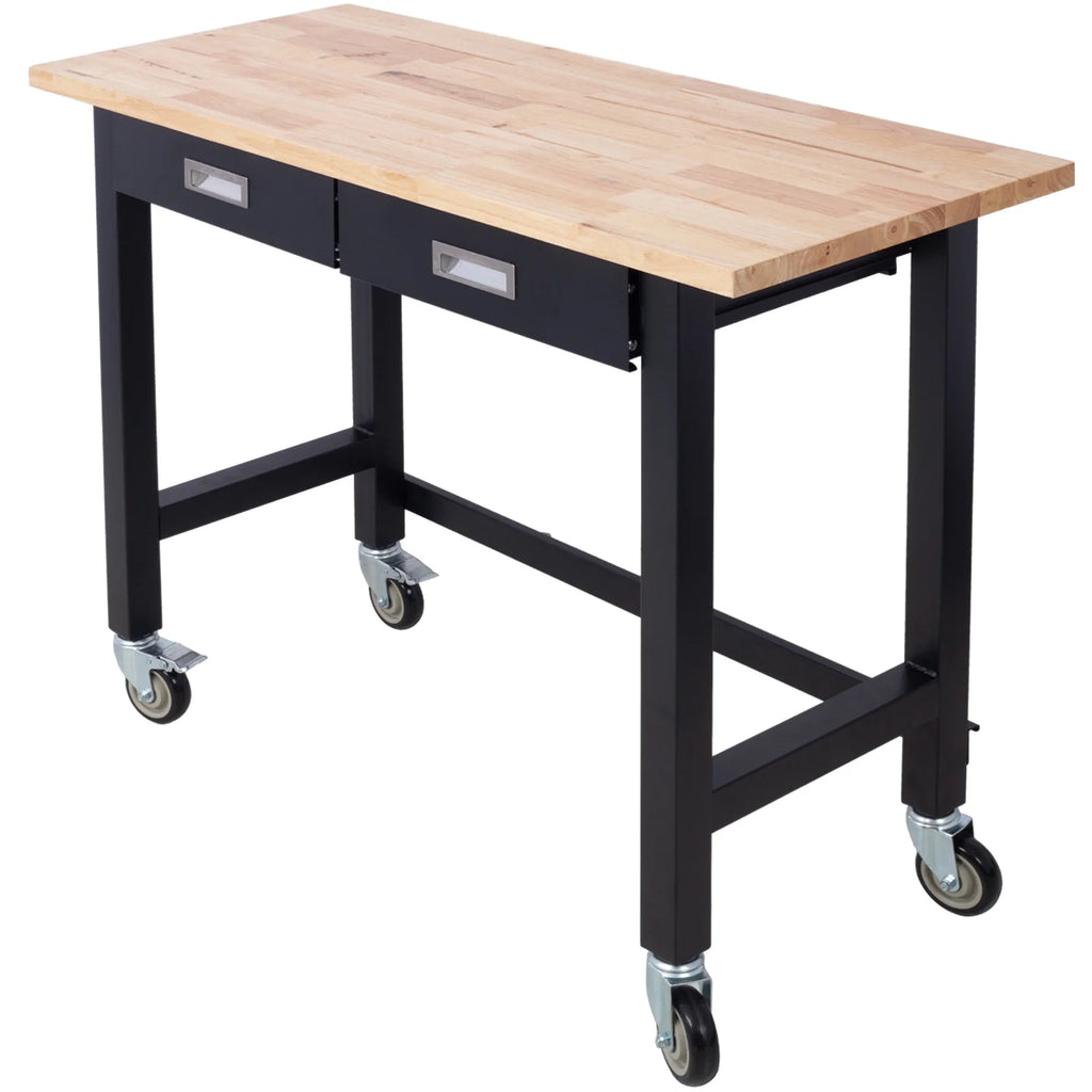 Adjustable Workbench with Drawer Storage, Bamboo Wood, Wheels M620