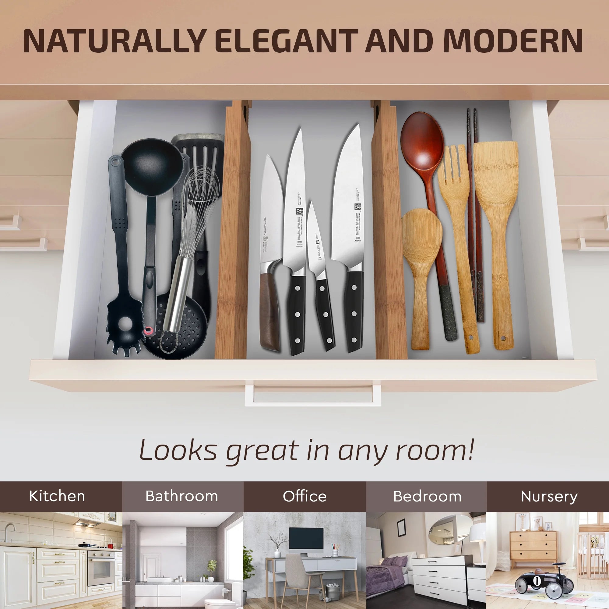 Expandable Bamboo Drawer Dividers, Set of 4, 17 to 22 inches W9298