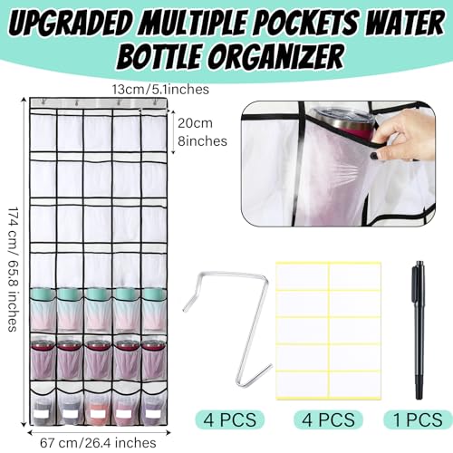 Over the Door Water Bottle Organizer with Elastic Strap Mesh Bag D721421