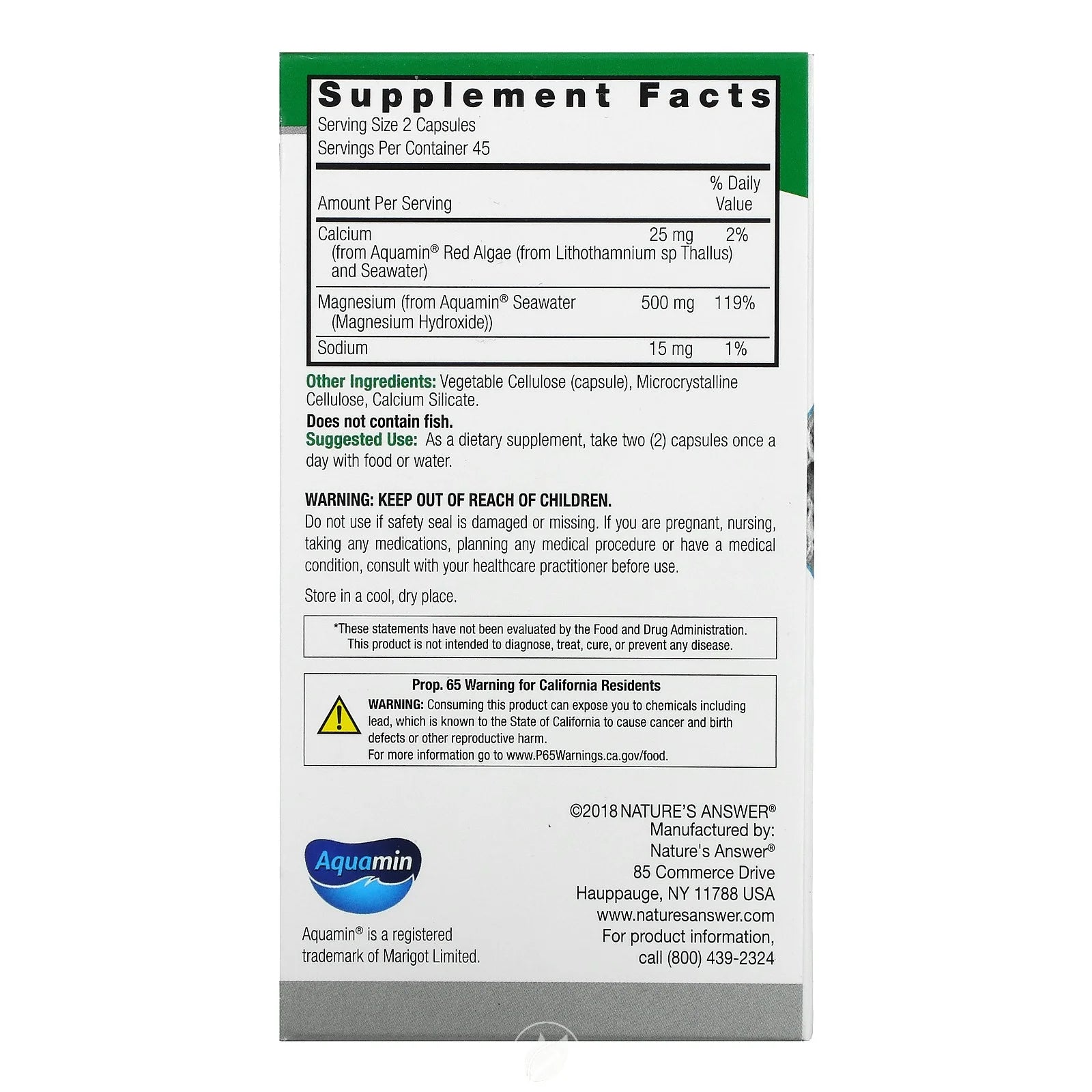 Marine Magnesium 500 mg, 90 Vegetarian Capsules, 2-Pack V399