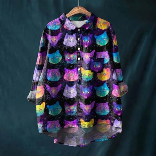 Women's Casual Button Down Oversized Blouse Long Sleeve with Pocket Z550730