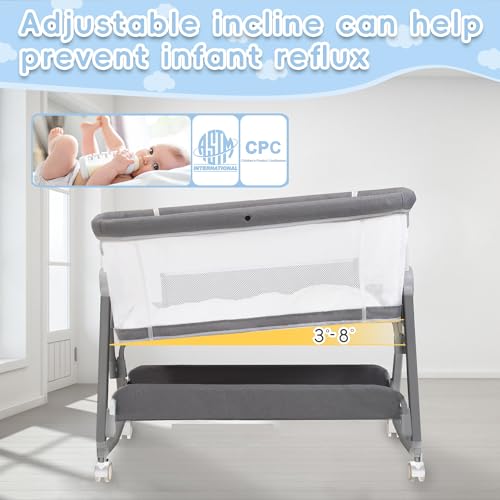 Bedside Bassinet for Baby, 3 in 1 Height Adjustable Sleeper with Wheels Q86913