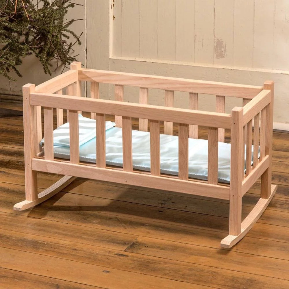 Eli & Mattie Amish Made Oak Child Doll Rocking Cradle Toy 22 inch