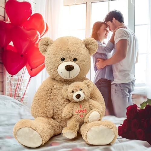 Giant 4 Feet Teddy Bear Stuffed Animal with Baby Bear Plush, Brown O98124