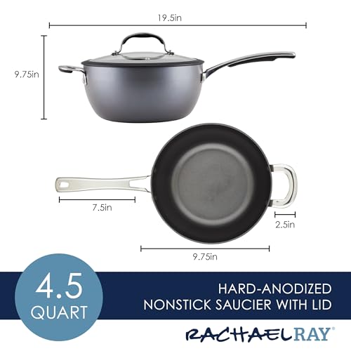 Hard Anodized Nonstick Saucier Pan with Lid, 4.5 Quart E831259