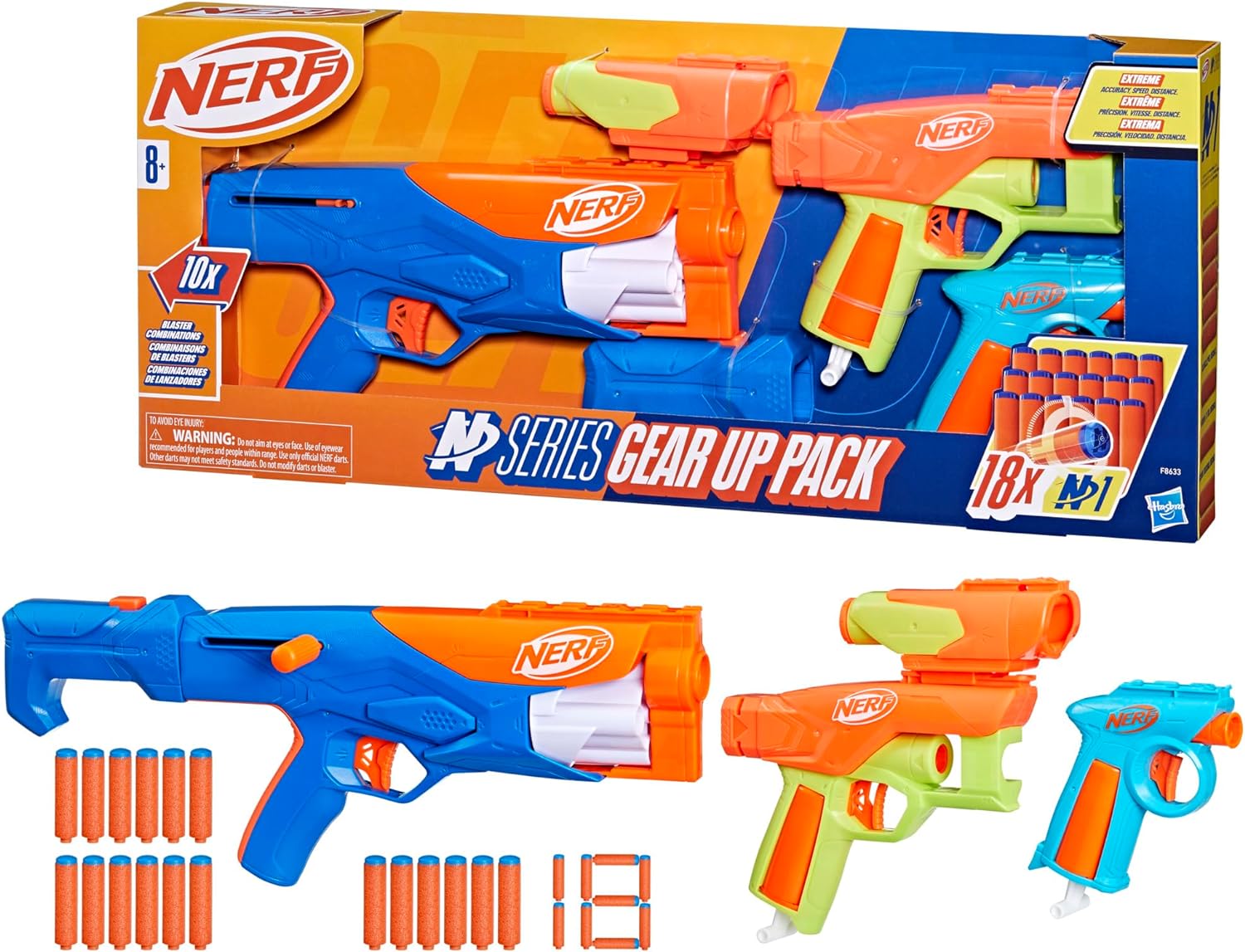N Series Gear Up Pack, 3 Blasters, 18 Darts, Outdoor Games, Ages 8+ F2967