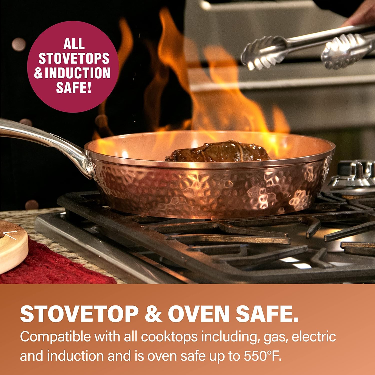 Hammered 15 Pc Ceramic Pots and Pans Set, Non Stick Cookware, Oven and Dishwasher Safe G5511