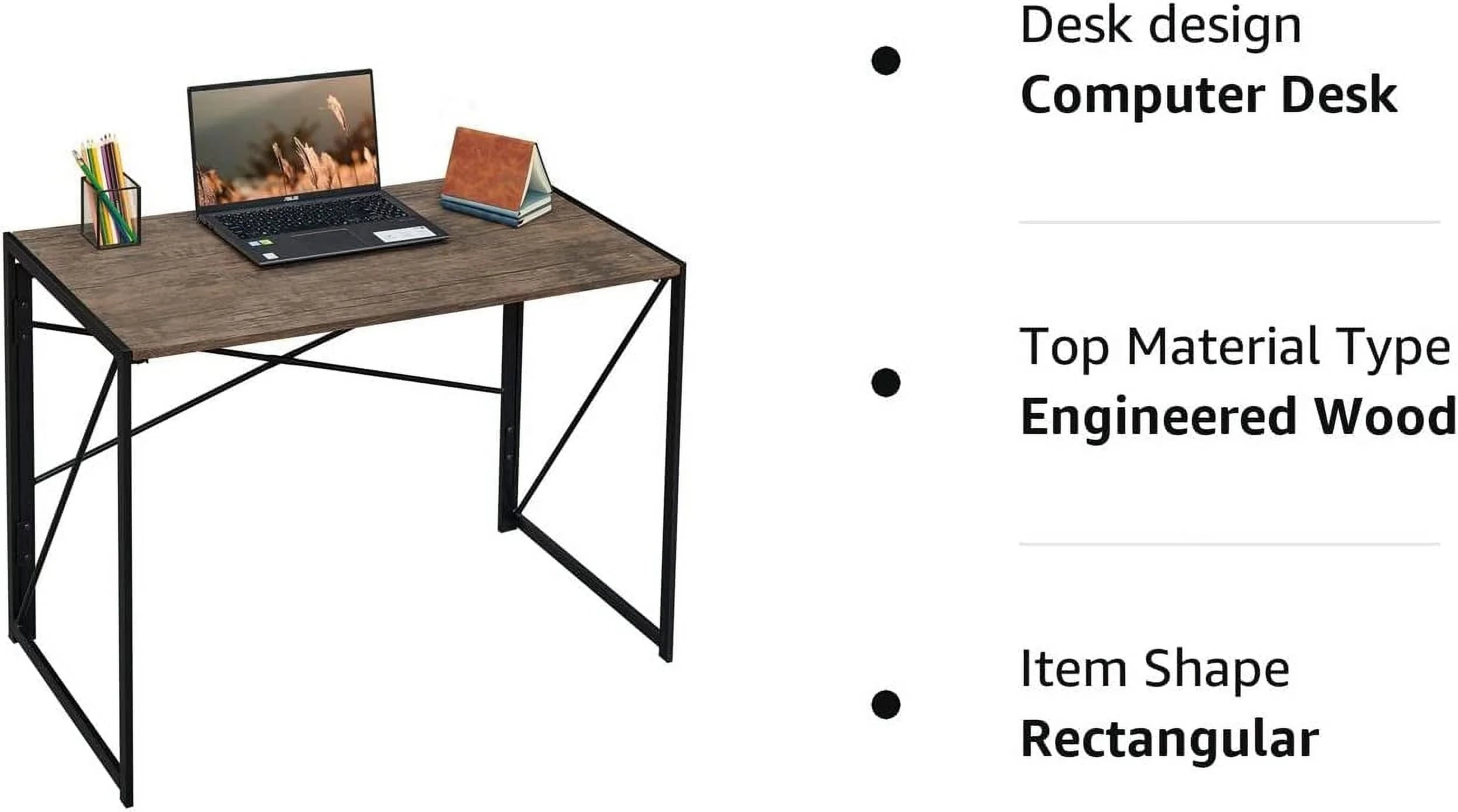 Folding Desk No Assembly Required 39.4 inch Writing Computer Desk Space Saving Foldable Table T174