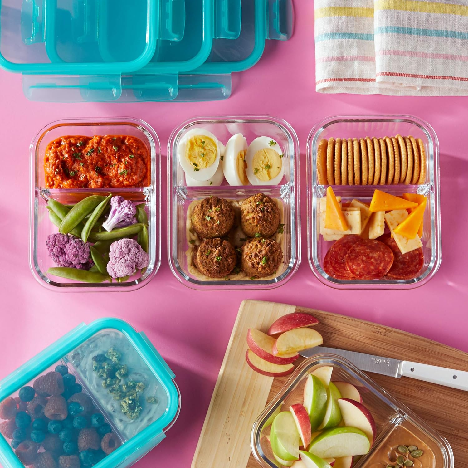 10-Pc Bento Box Set, Divided Glass Food Storage Containers with Latching Lids K261