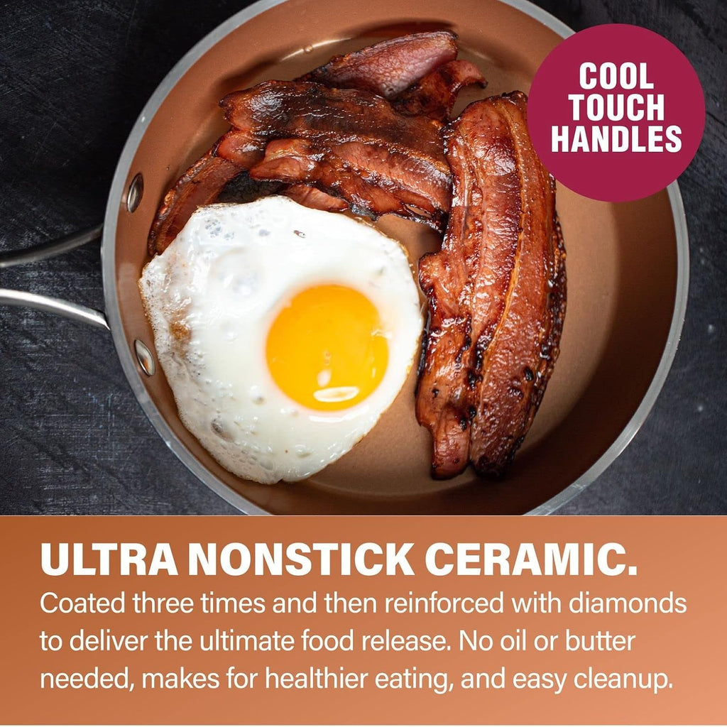 Hammered 15 Pc Ceramic Pots and Pans Set, Non Stick Cookware, Oven and Dishwasher Safe G5511