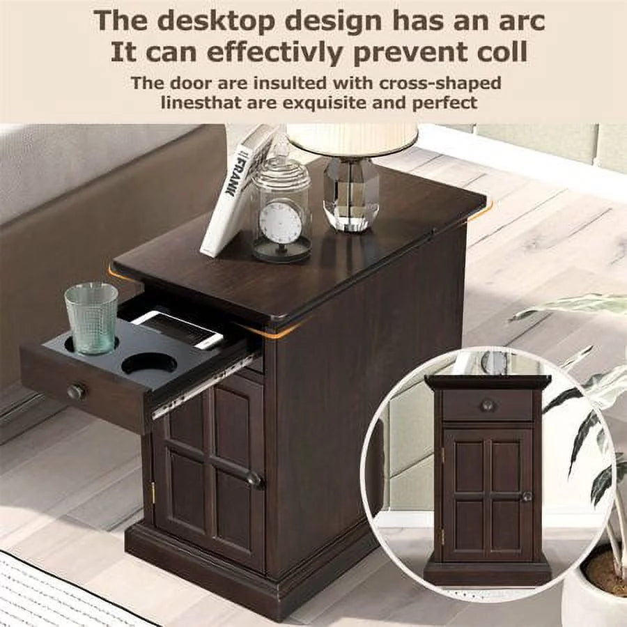 Vintage End Table with USB Ports and Drawer A90728