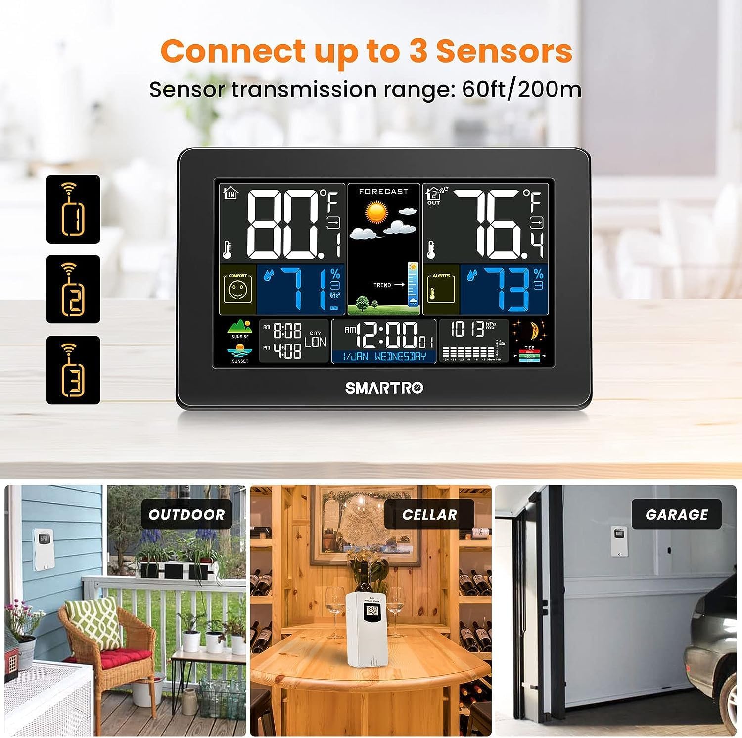 Wireless Indoor Outdoor Thermometer with Large Color Display and Humidity Monitor V409272