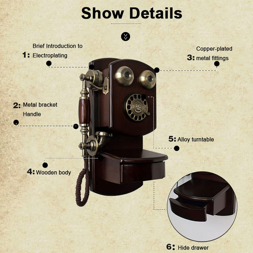Retro Rotary Dial Landline Phone for Home Desk Decor I5769