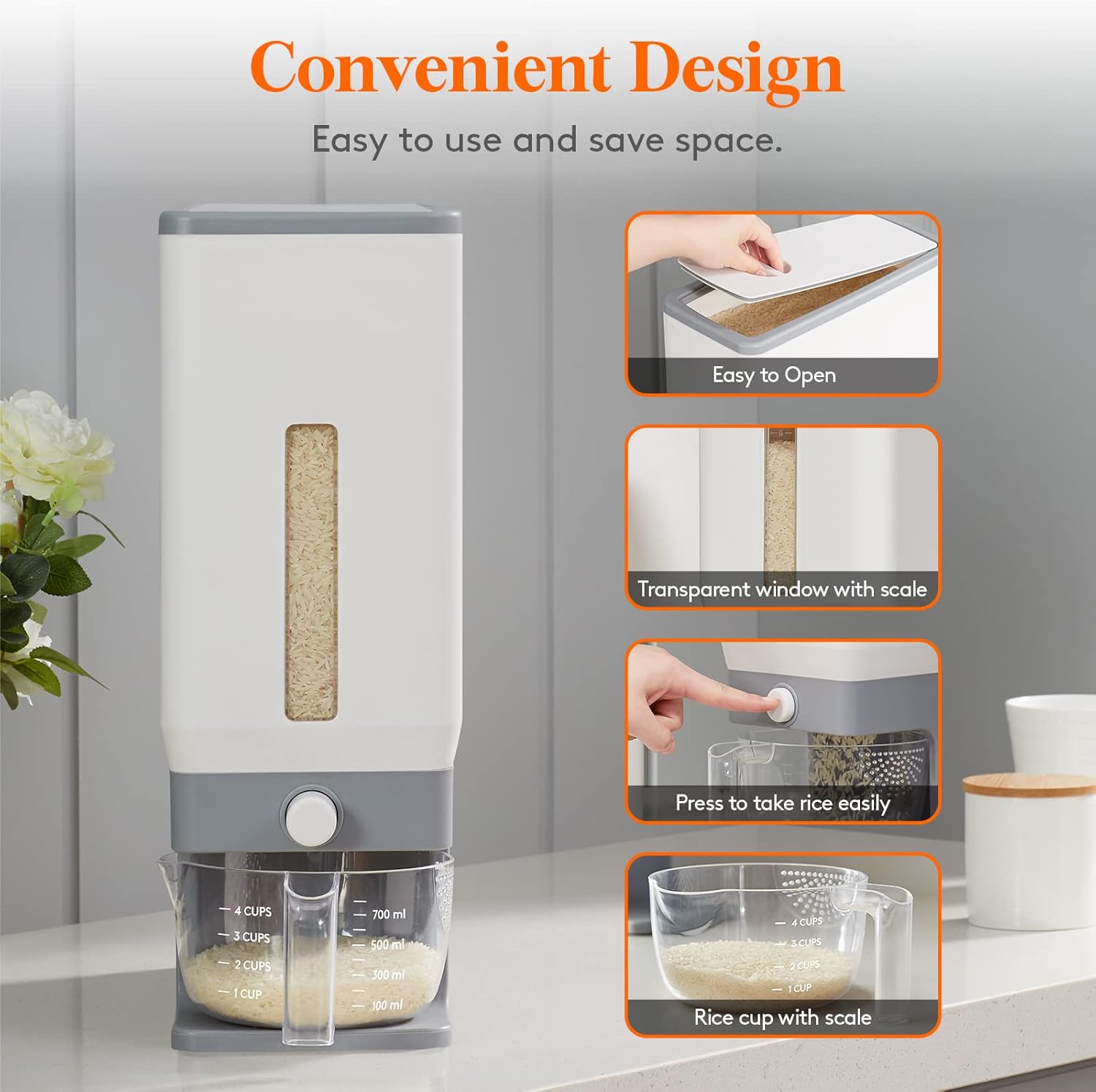 Rice Dispenser 25 Lbs with Measuring Cup, Moisture Proof Storage Container K549228