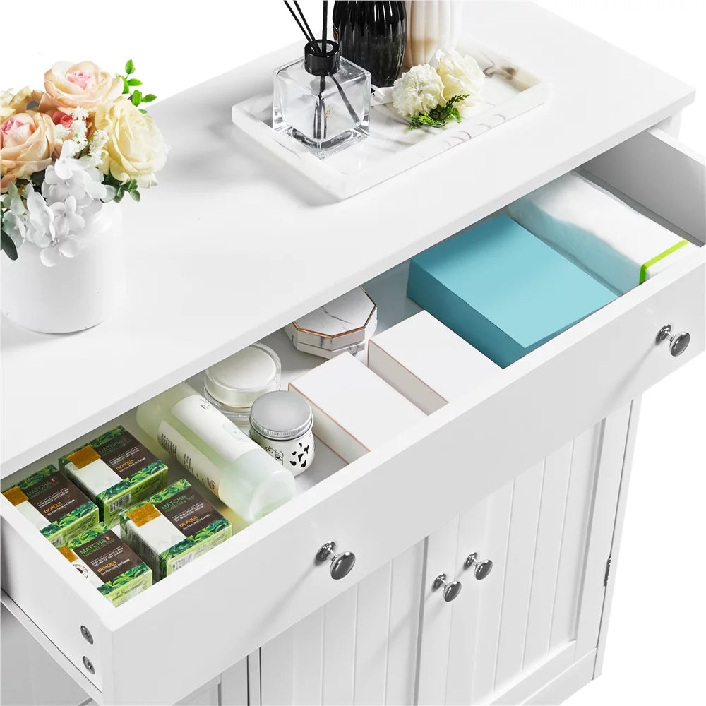 4 Drawers Floor Storage Cabinet with Adjustable Shelf, White G1292