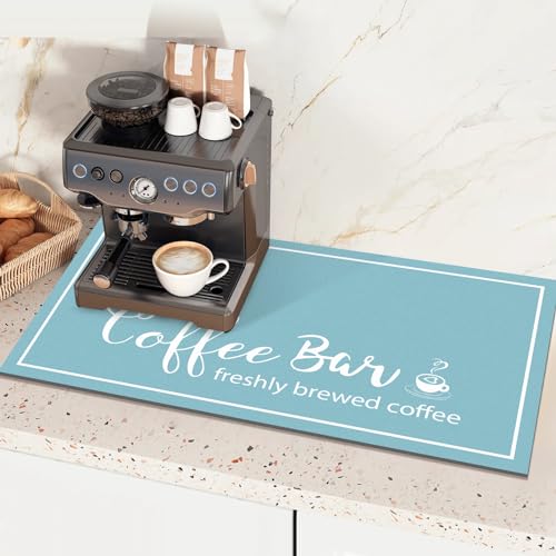 Dish Drying Mat for Countertops, Absorbent Coffee Bar Mat with Coffee Cup Pattern, Linen G600