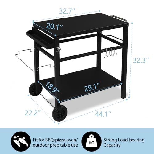 Grill Cart Table with Wheels, Food Prep Worktable with Hooks and Spice Rack D908791