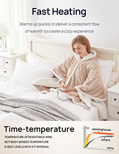 Wearable Heated Throw Blanket with Pockets, 6 Heat Levels, 50 x 60 Inch, Light Grey I581696