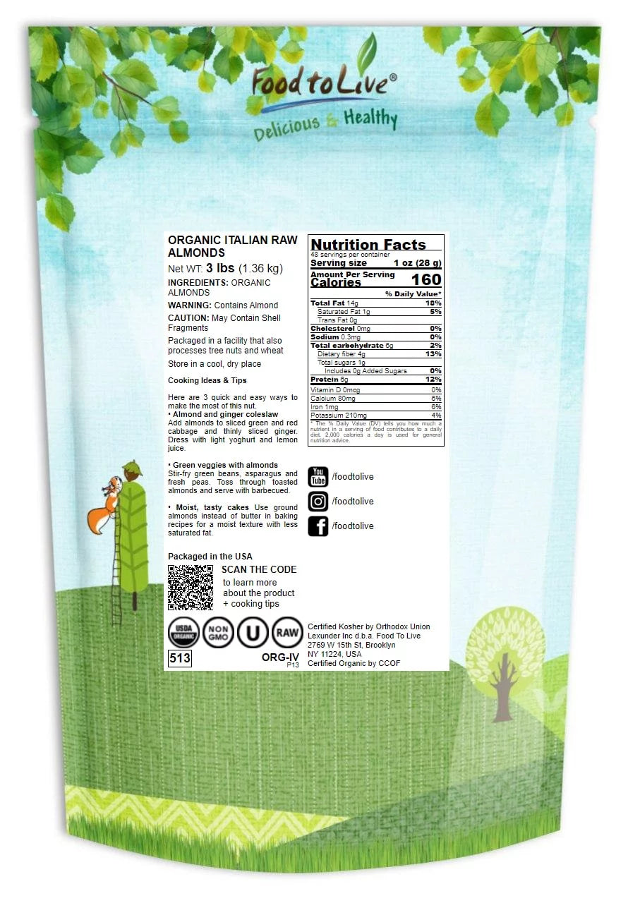 Raw Almonds, 3 Pounds, Non-GMO, Kosher T6839