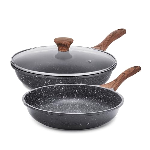 SENSARTE Nonstick Frying Pan Skillets, Swiss Granite Coating Omelette Pans, Healthy Cookware Chef's Pan, PFOA Free(9.5+11+12.5 Inch)
