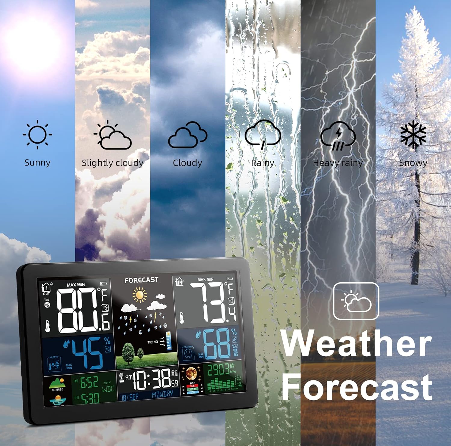 Wireless Indoor Outdoor Weather Station with Color Display and 3 Sensors V2347