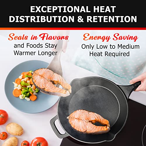 Pre-Seasoned Heavy-Duty Cast Iron Skillet 10-inch with Dual Handles E344013