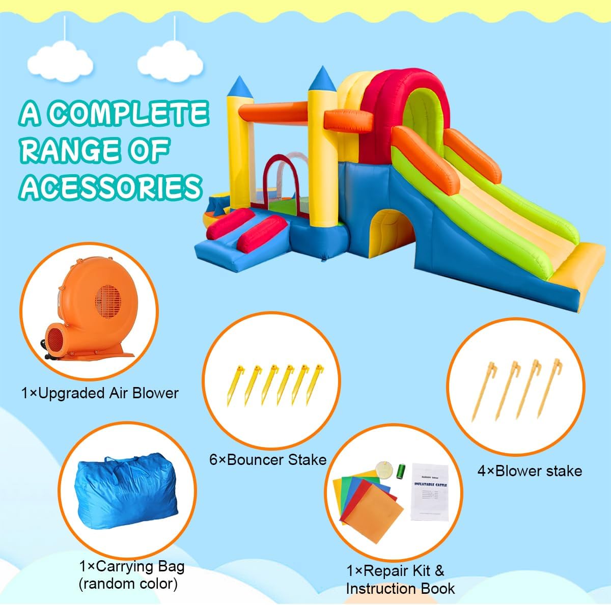 Inflatable Bounce House with Two Slides for Kids, Indoor Outdoor Z74019