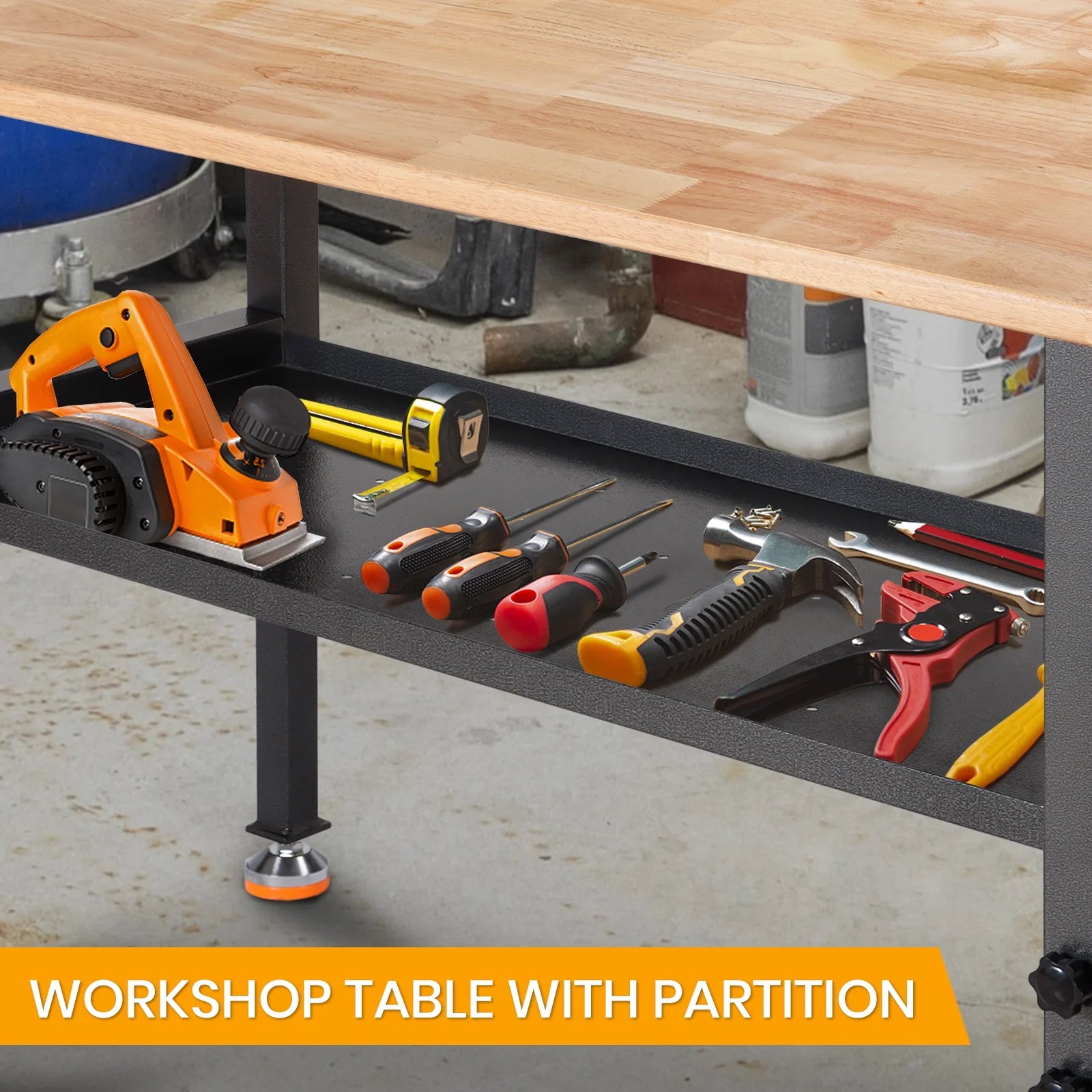 48" Adjustable Heavy-Duty Workbench with Rubber Wood Top V1606