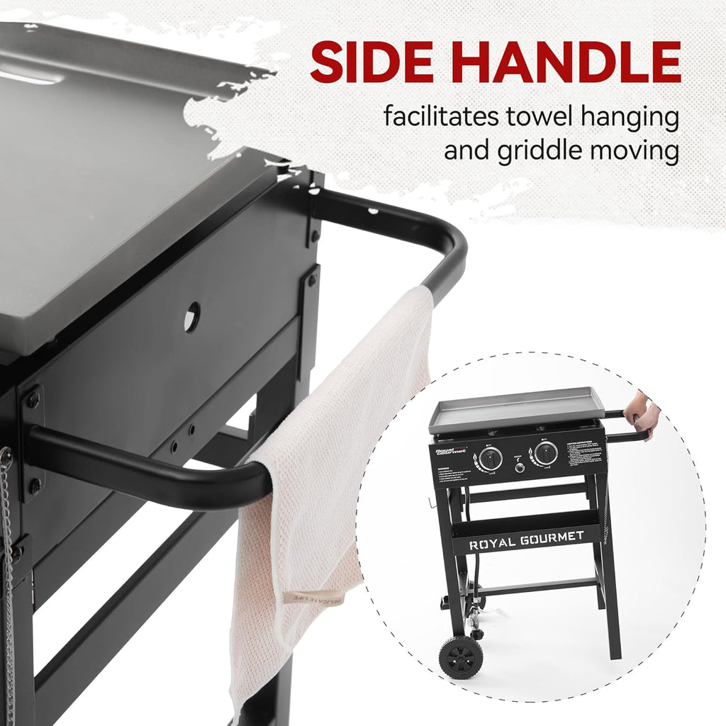 2-Burner Propane Gas Griddle, 23-Inch Flat Top BBQ Grill, Outdoor Cooking Station W24592