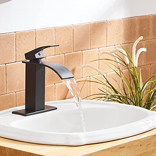 Modern Oil Rubbed Bronze Waterfall Bathroom Faucet with Pop Up Drain T38469