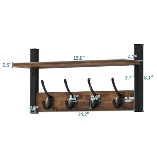 Wall Mounted Wood Coat Rack with 16 Hooks, Set of 4 O454419