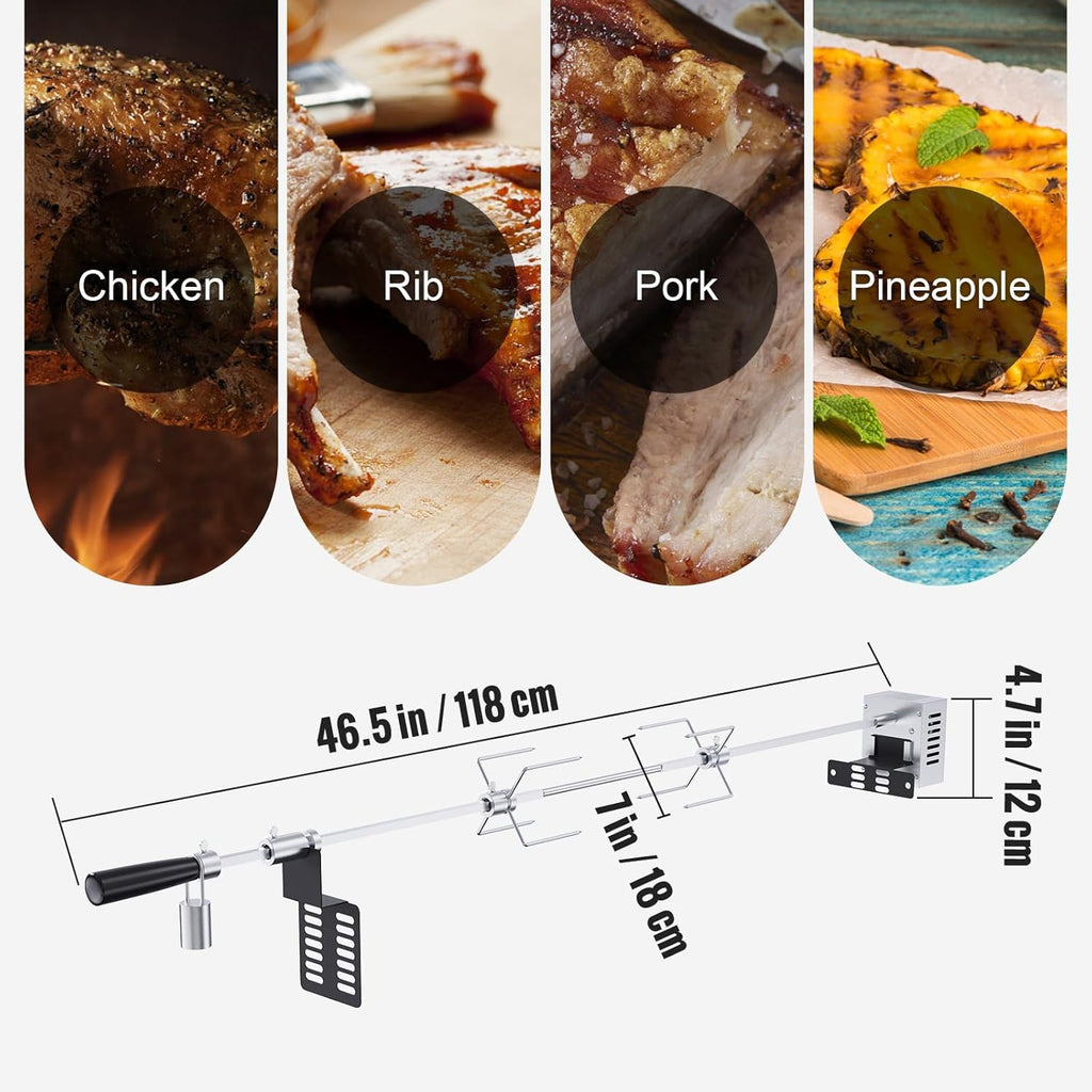 Stainless Steel Grill Rotisserie Kit with Motor, 32-Inch Spit Rod T981