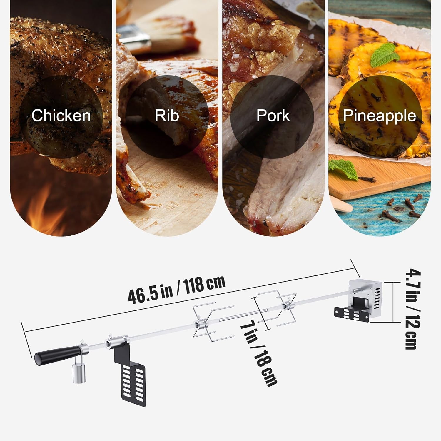 Stainless Steel Grill Rotisserie Kit with Motor, 32-Inch Spit Rod T981