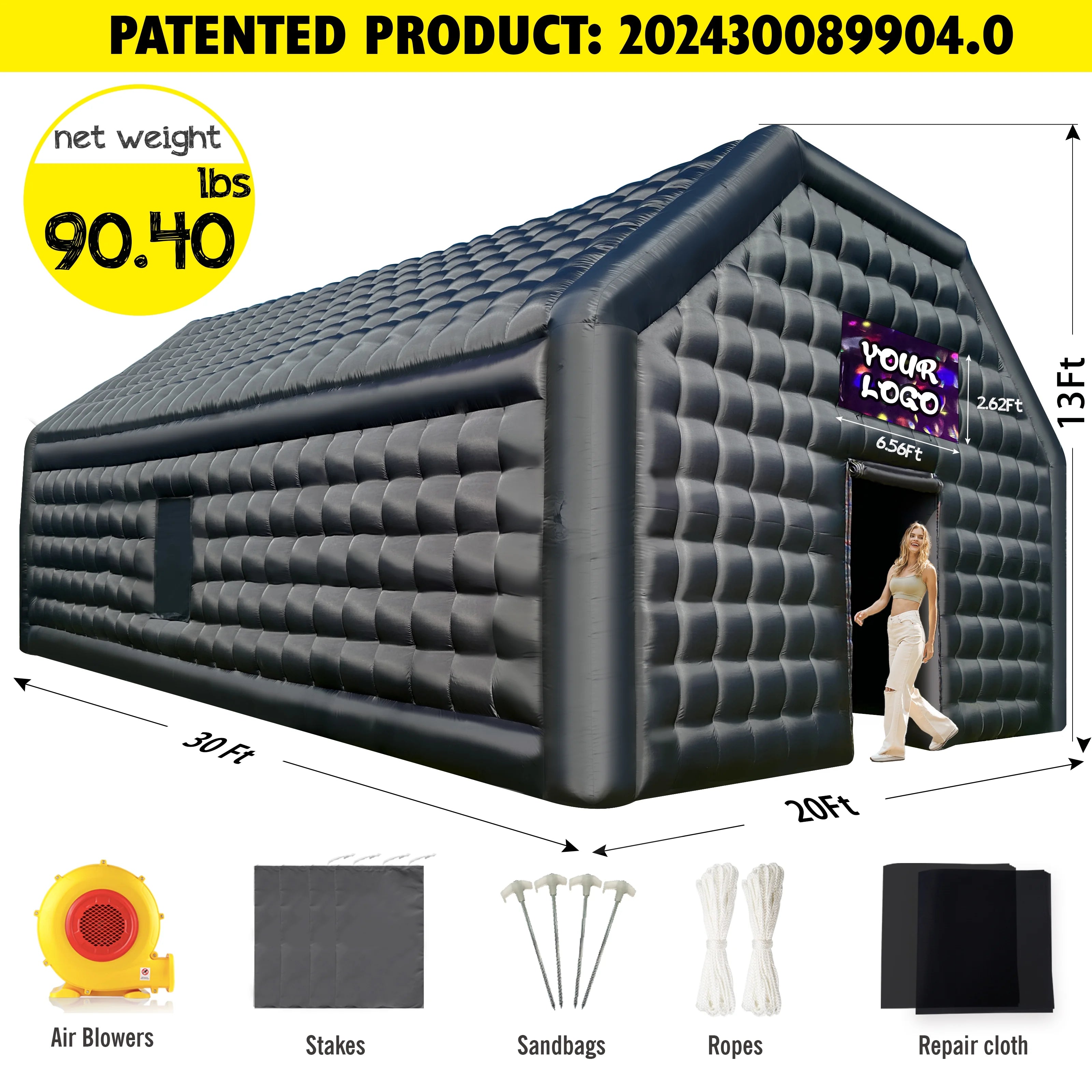 Large Black Inflatable Party Tent 30x20x13Ft Disco Cube Gazebo B450