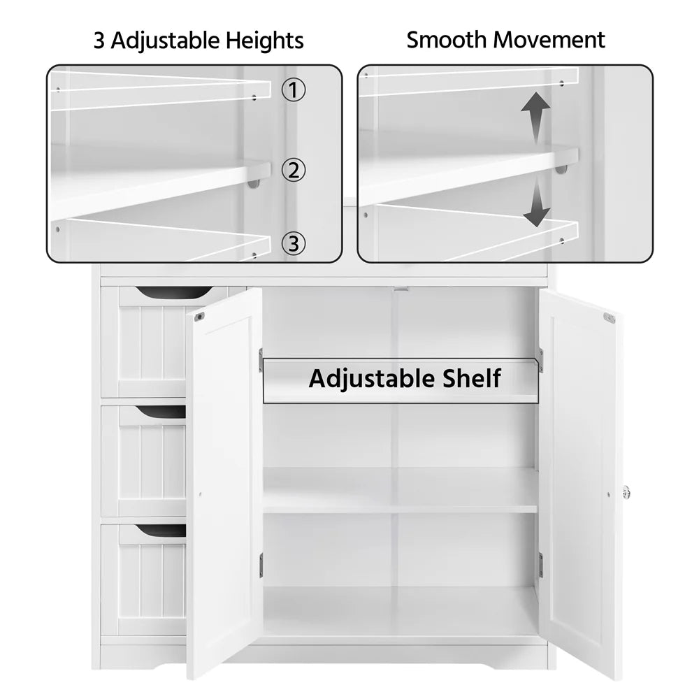 4 Drawers Floor Storage Cabinet with Adjustable Shelf, White G1292